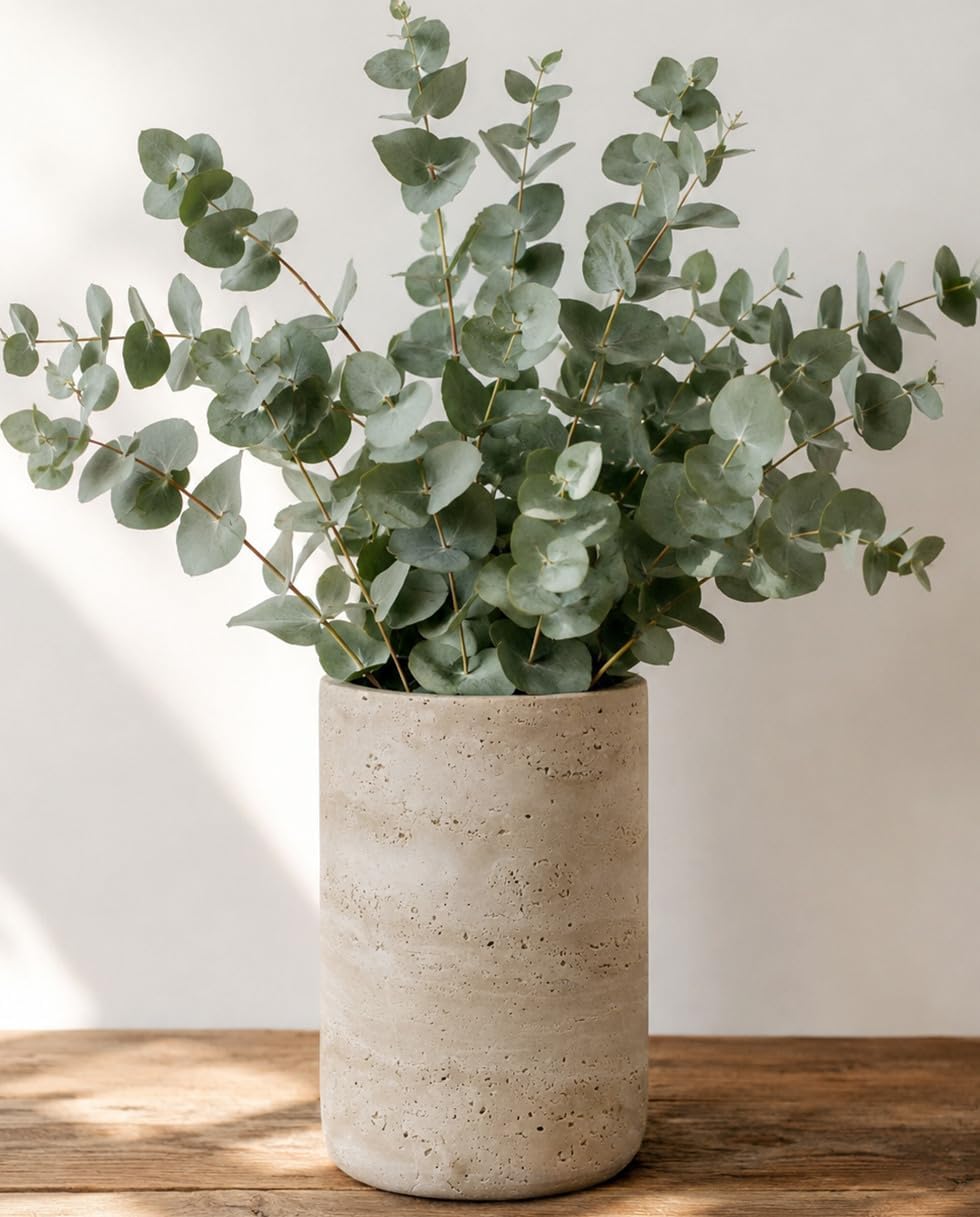 Large Travertine Marble Vase 9.84 inch Tall for Home Decor Coffee Desk Living Room