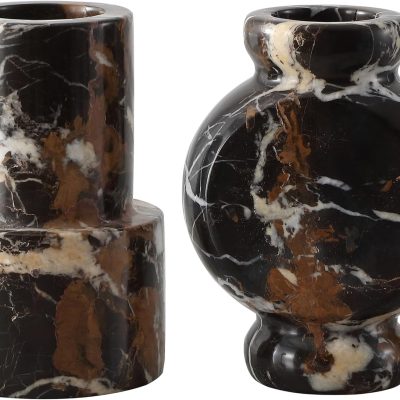 Home Collection -  Marble Vase Set of 2, Black & Rust, Decorative Stone Sculptures for Flowers and Candles