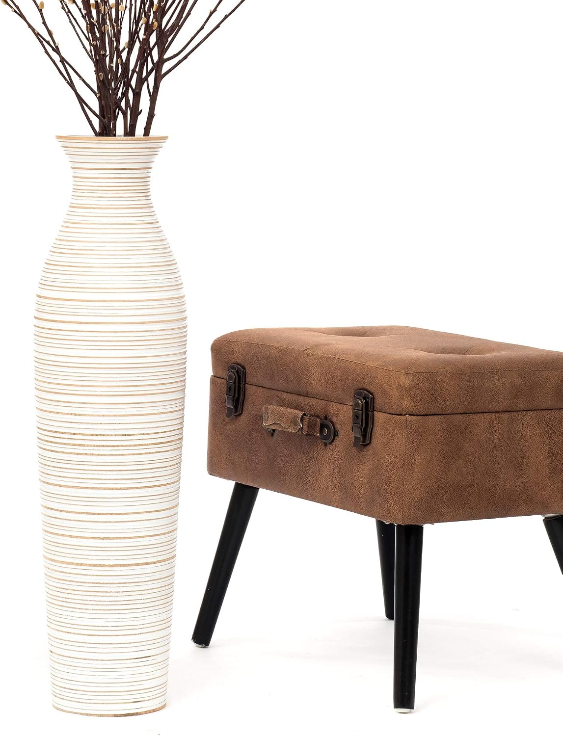 Large Floor Vase 26 inches Mango Wood for Pampas Grass, Dried Flowers