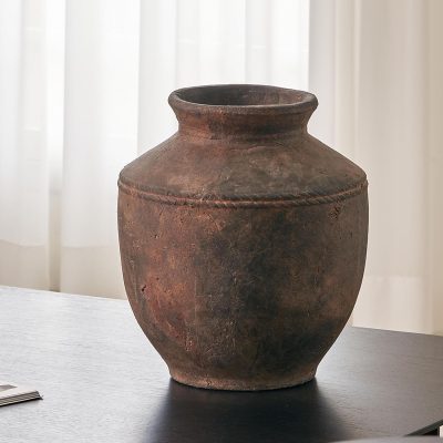 Ceramic Rustic Vase, 13.6" Tall Zen Style Terra Cotta Pitcher, Distressed Farmhouse Decor, Pottery Decorative Flower Vase for Home, Table, Living Room